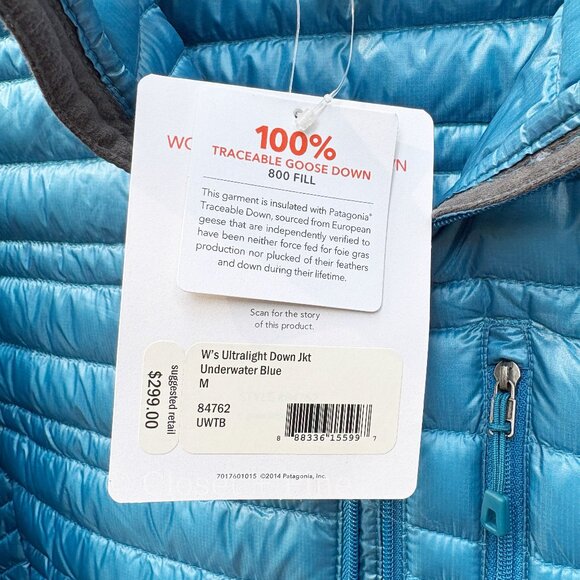 Patagonia Ultralight Down Jacket Underwater Blue‎ Size Medium Puffer 800 Fill - Picture 5 of 14